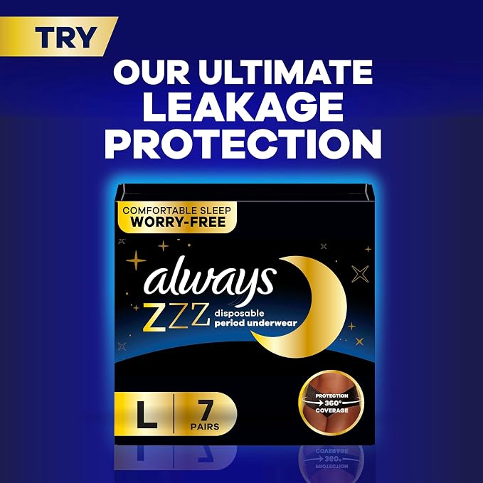 Always Ultra Thin Feminine Pads with Wings for Women, Size 5, Extra Heavy Overnight Absorbency, Unscented, Up to 100% Leak-Free Comfort, 60 Count