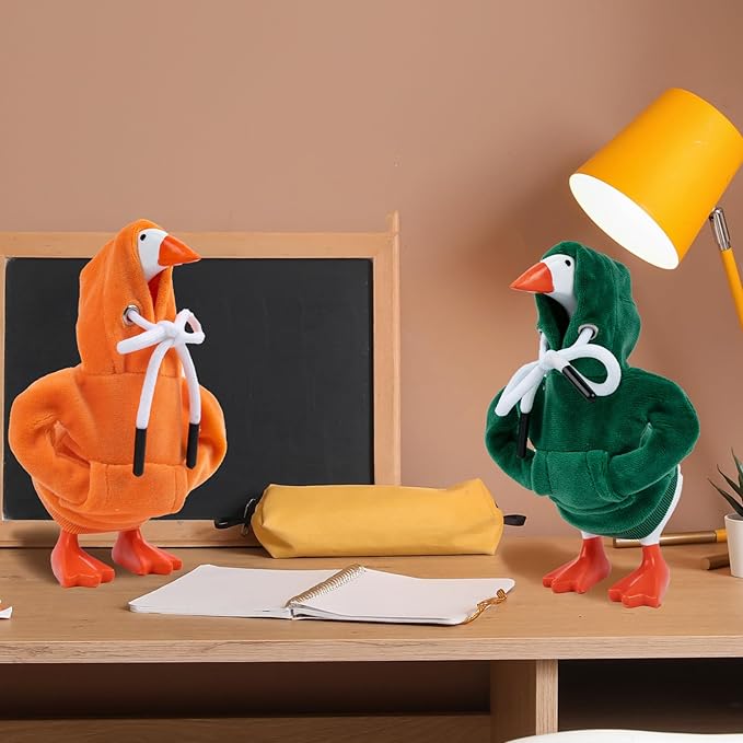 2 Pcs Desk Goose Outfits 7 Inches, Mini Desk Goose Clothes Hoodies 7 Inch Porch Goose Costume Desk Goose Accessories for Magnetic Goose Statue Table Decor (Green & Orange)