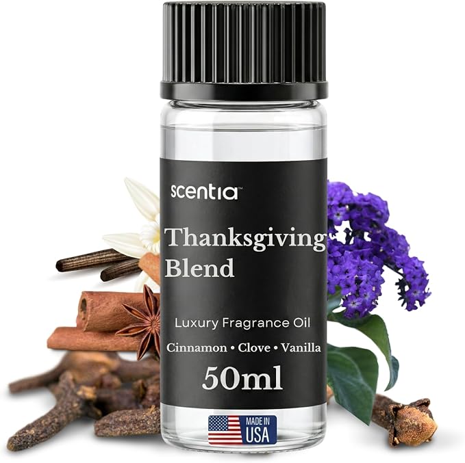 Scentia Thanksgiving Blend Essential Oil – 50 ml Holiday Aromatherapy with Cinnamon, Clove, Vanilla & Coconut | Fall Diffuser Oil for Home, Gifting, Candles & DIY Soaps