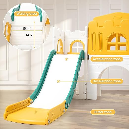 8-in-1 Toddler Slide & Climber Playset for Kids 1-3 Years, Indoor Outdoor Activity Center with Basketball Hoop, Tunnel, Telescope, Steering Wheel & Storage, Safe HDPE Backyard Fun House