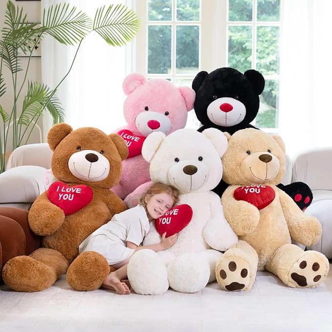 Giant Teddy Bear 52" Stuffed Animal, Big Teddy Bear with Heart, Large Brown Stuffed Bear Plush Toys for Kids, I Love You Valentines Bear Gift for Girlfriend Wedding