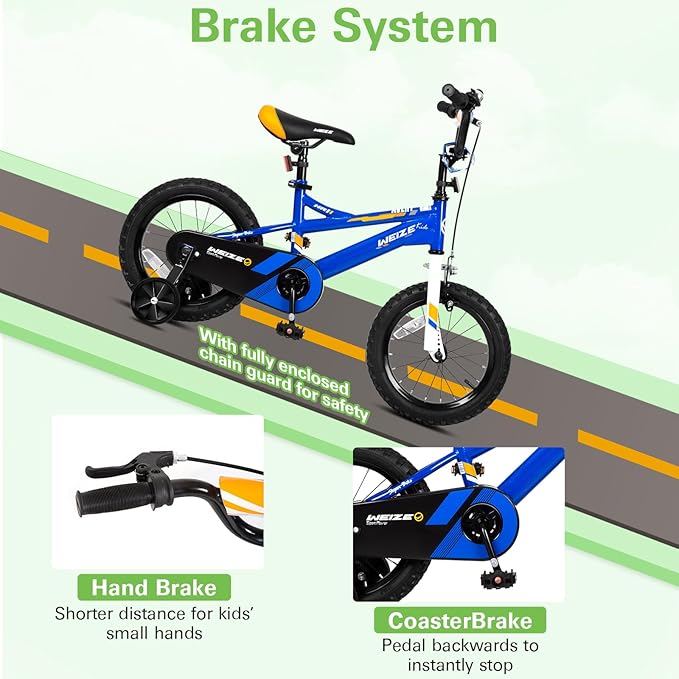 WEIZE Kids Bike,14 16 20 Inch Children Bicycle for Boys Girls Ages 3-12 Years Old, Rider Height 32-60 Inch, Coaster Brake, Multiple Color Options