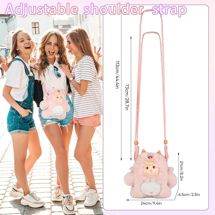 9inch Plush Bag Collection Crossbody Bags, Cute Girl Purses Fun & Unique Handbag Plush Shoulder Bag with Strap, Pockets