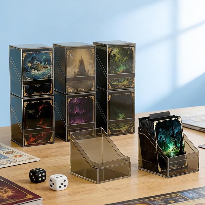Mlikero Card Deck Cases, 6 Pack Acrylic Commander Deck Box Holding 100+ Sleeved Cards with 6 Dividers, Sturdy Card Storage Box Fit for MTG, TCG, Sports Cards (Black)