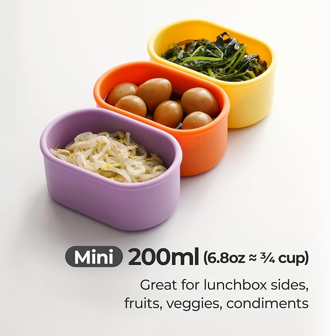 Korean Silicone Food Container, Steam Vent, 7 floz 4-Piece Set | Microwave & Freezer Safe, Leakproof, Airtight, Dishwasher Safe, BPA Free