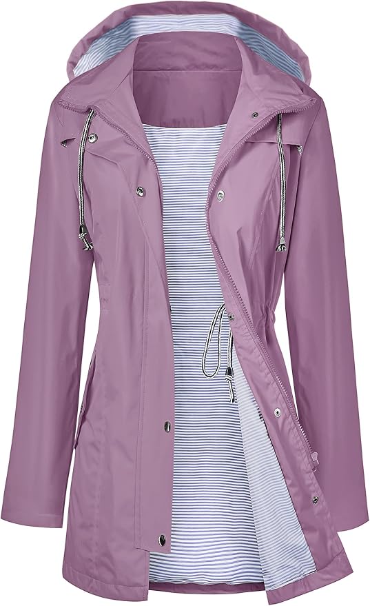 LOMON Raincoat Women Waterproof Long Hooded Trench Coats Lined Windbreaker Travel Jacket S-XXL