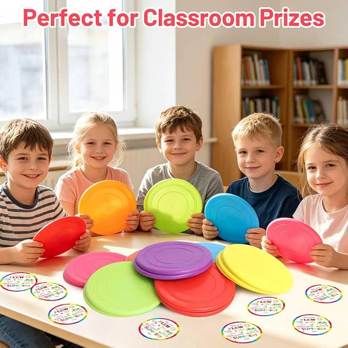ceiba tree 24 Pcs End of Year Student Gifts from Teacher 7 inch Flying Disc Rubber Flyer Disks with Cards End of School Year Summer Gifts Bulk for Students Lawn Sport for Beach