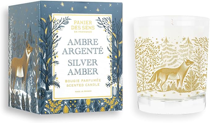 Panier des Sens Silver Amber Long-Lasting Scented Candle, 6.3 oz | Hand-Poured In Provence | Up To 55 Hours Burn Time | 100% Natural Cotton Wick | Long-Lasting French Home Fragrance