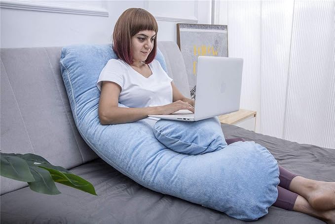 MOON PINE Pregnancy Pillow, U Shaped Full Body Pillow for Maternity Support, Sleeping Pillow with Cover for Pregnant Women (Blue)
