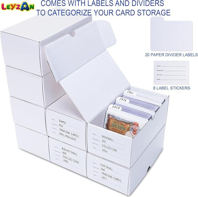 Trading-Card Storage Box, 8-Pack • 400 Count Corrugated Cardboard Storage Box with dividers & labels for TCG/Magic/Mtg storage and Collection, 7 INCH Horizontal