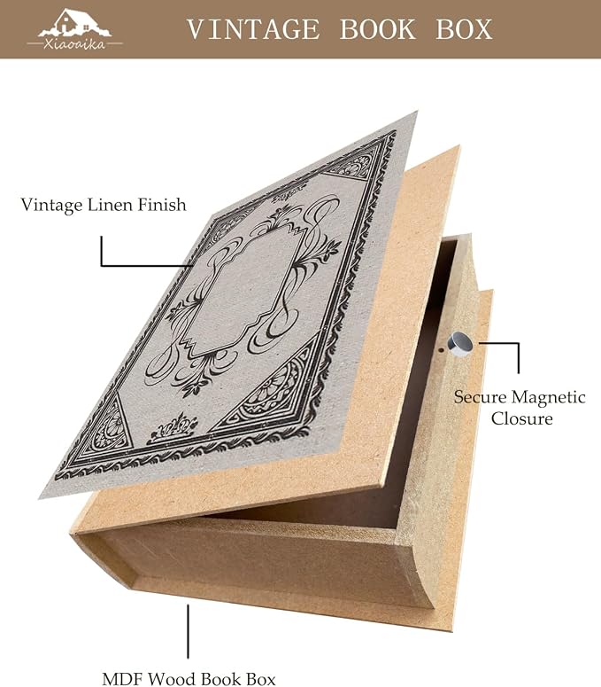 Decorative Wooden Book Box Set of 3 - Vintage Faux Book Boxes for Home Decor, Secret Storage with Magnetic Closure, Antique Style, Linen Cover Design, Perfect for Home Office Bookshelf