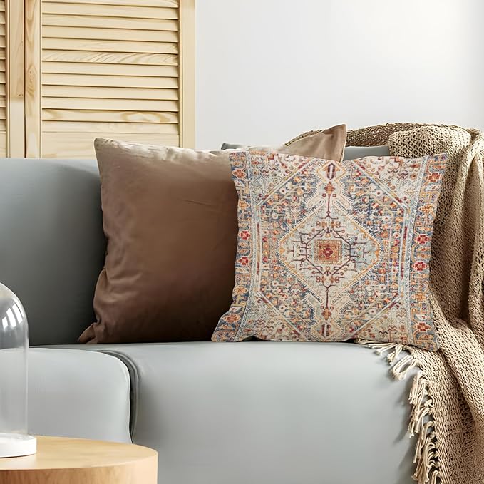 Boho Throw Pillow Covers 22x22 inch Set of 2,Boho Vintage Carpet Pattern Antique Ethnic Decor Double Sided Pattern Cushion Cover Soft Pillow Case Living Sofa Room Bed Square Pillow Cover