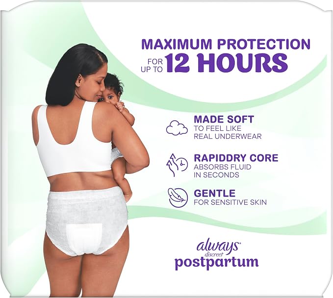 Always Discreet Postpartum and Adult Incontinence Underwear for Women, Large, Maximum Protection, 14 Count (Pack of 3)