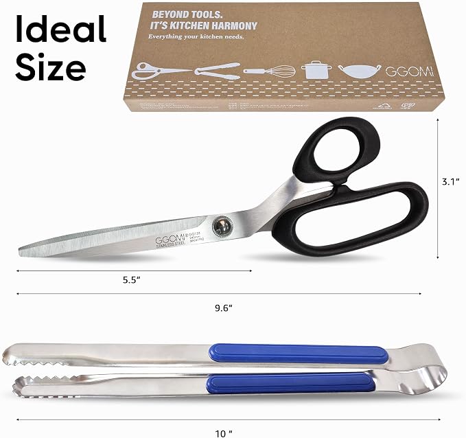 Korean Barbecue Scissors & Tongs Set - Kitchen Shears for Cutting Meat Chicken Vegetables, Clip for Cooking, Stainless Steel Non-slip Serrated Sharp BBQ Multipurpose Shears Tongs Dishwasher Safe