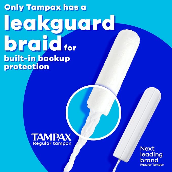 Tampax Pearl Tampons, with LeakGuard Braid, Light Absorbency, Up to 100% Leak and Odor Free Protection, Unscented, 100 Count (2 Packs of 50) (Packaging May Vary)