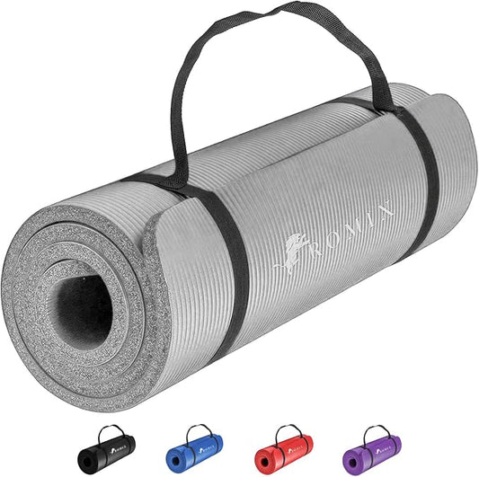 ROMIX Yoga Mat Thick 2/5 Inch (10mm), 72"L x 24"W Non-Slip Workout Mat, Large Yoga Mats for Women Men With Carry Bag and Strap, Exercise Mats for Home Workout Meditation Training Equipment