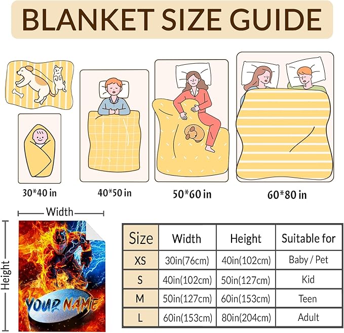 Boys Personalized Blanket Gift Ice Hockey Throw Blankets for Kids, 40x50 Inches Soft Lightweight Custom Sport Throw for Sofa Couch Bed Home Decor