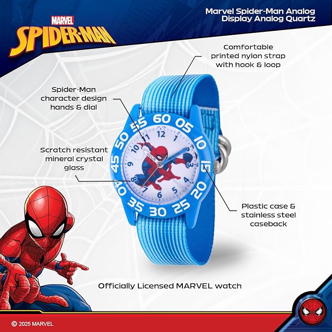 Marvel Spiderman Watch for Kids - Spiderman Watch Boys - Spider-Man Watches for Boys 4-6 - Toys - Kids - Marvel Toddler - Silver Case - 3D Silicone Plastic Strap