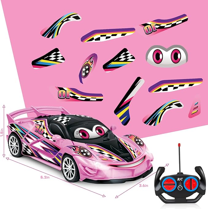YongnKids Remote Control Car for Girls Kids, Pink RC Race Cars for Girls with Lights, Electric Power On Road Vehicle Toy Christmas Birthday Gift for Kids Age 3+