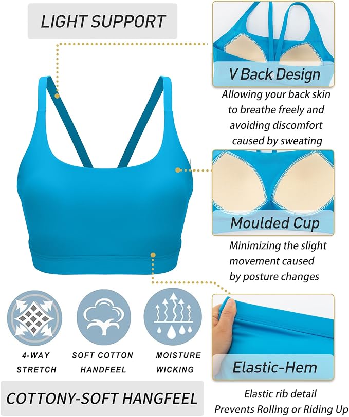 RUNNING GIRL Sports Bras for Women,Light Impact Molded Cup Strap Sports Bra with Sewn in Pads,Best for A-C Cup