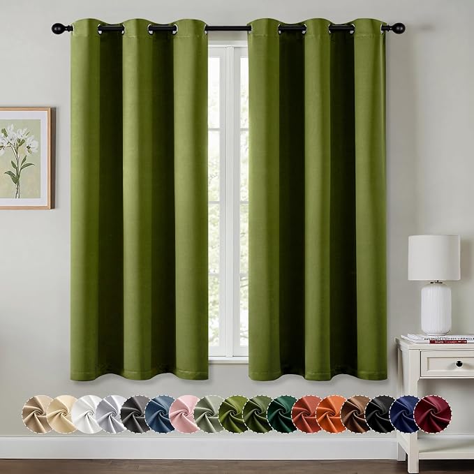 MIULEE Blackout Curtains for Bedroom 2 Panel 40"x54" Long Light Olive Green | Thermal Insulated, Living Room Darkening Grommet Drapes, Noise Reducing, Light Blocking Window Treatments
