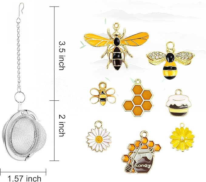 8Pcs Tea Ball,2.1 inch Tea Infuser for Loose Leaf Tea,Teas Strainer with Honey Bee Set Pendant,Loose Leaf Teas Steeper for Flavoring Herbal Spices and Seasonings