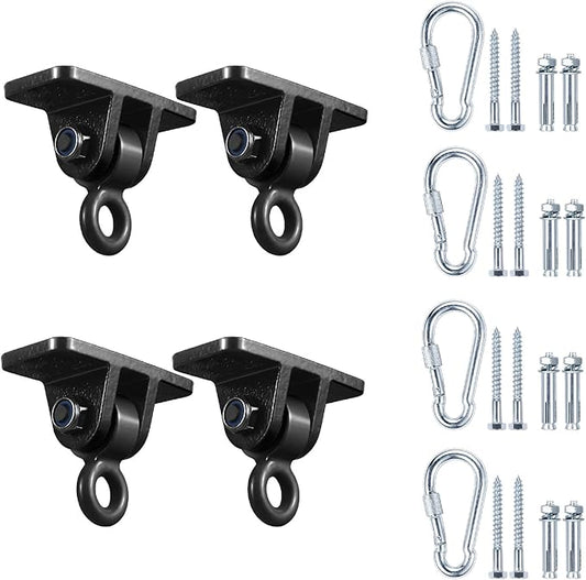 Heavy Duty Swing Hangers for Wooden Sets Playground Porch Indoor Outdoor & Hanging with Snap Hooks (4 pcs Black)