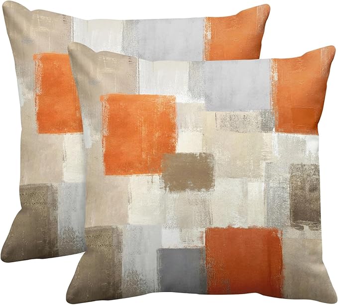 Emvency Throw Pillow Covers Set of 2, 16 x 16 Inch, Orange Beige and Grey | Modern Abstract Painting Outdoor Decorative Square Pillow Cases Couch Cushion Case for Couch Bed Sofa Living Room Home Decor