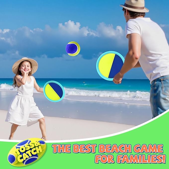 Outdoor Games - Beach Toys, Toss and Ball Set with 4 Paddles and 3 Balls, Perfect Yard Games Sets, Playground Sets for Backyards Easter Birthday for Kids/Adults/Family (Green)