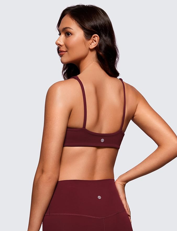 CRZ YOGA Butterluxe Square Neck Spaghetti Strap Sports Bras for Women - Low Coverage Yoga Wireless Padded Cami Crop Top