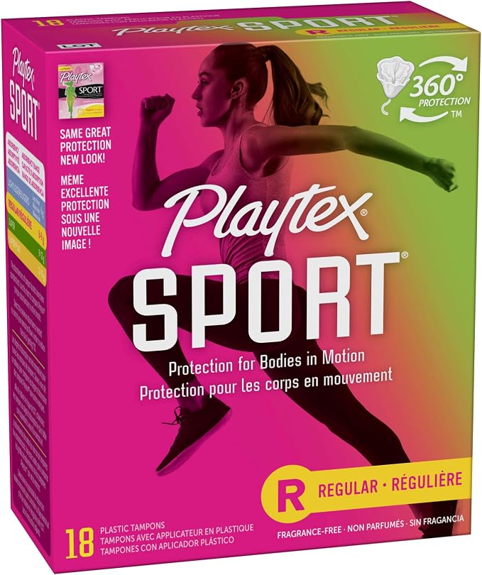 Playtex Sport Tampons Regular Absorbency, Fragrance-Free - 18ct | Regular Tampons for Women, Feminine Care, Playtex Tampon with 360 Leak Defense