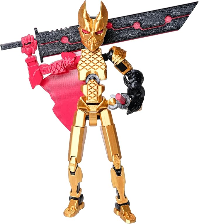 (Assembly Completed Dummy 20 Action Figure, 8.1 inches, Strong Magnetic Accessories, 10 in 1, 3D Printed Robot Multi-Jointed Movable，Oni Warrior Series (Gold)