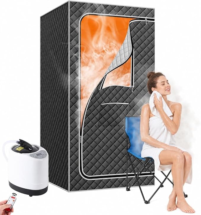 Sauna, Portable Steam Sauna Tent for Home with Remote Control, 3L-1200W Fast Heating Steam Generator and Portable Chair, 9 Levels & 99-Minute Timer Full Body Detox Relaxation Home Sauna Spa
