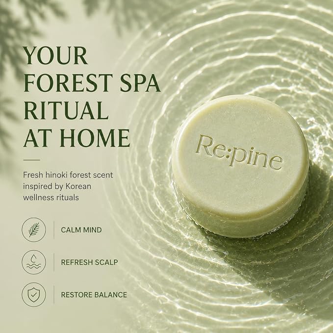 Re:pine Scalp Balancing Shampoo Bar - Balancing for Sensitive Scalp, Thinning hair | Korean Hinoki oil & Pine polyphenols, Rice Protein | Lightweight Volume, Sulfate-Free (4.2 oz)