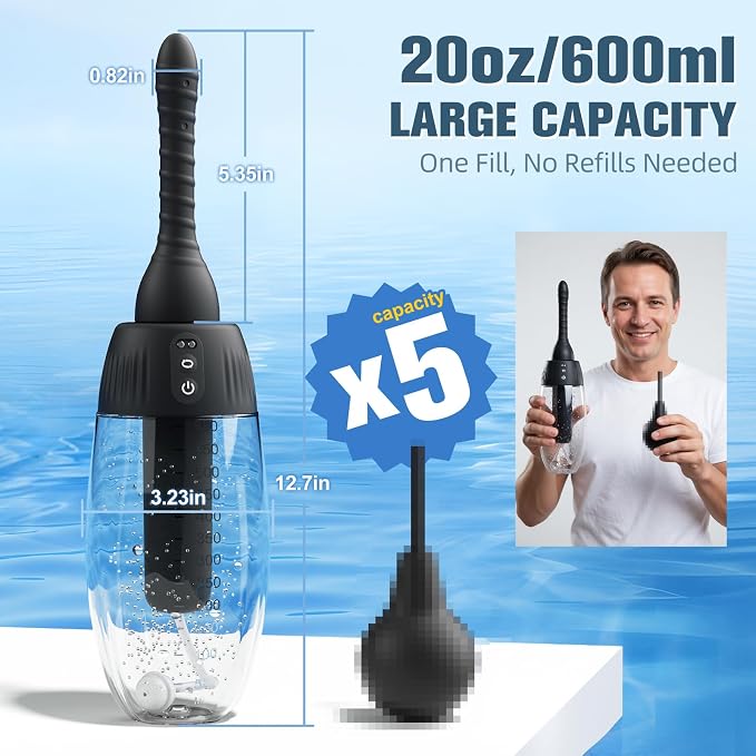 Automatic Anal Douche Rotating Enema - 20oz/600ml Douches for Men and Women, 360° Deep Cleansing Enemas for Colon Cleanse Men, 3 Adjustable Water Speeds & 3 Rotating Speeds, Remote Control Enema Kit