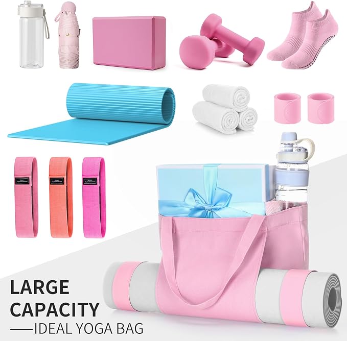 Halloscume Yoga Bag Set for Women Including Yoga Mat Tote Bag, Booty Resistance Bands, Non Slip Sports Socks Silicone Ties for Pilates Travel Workout Office Home Gym