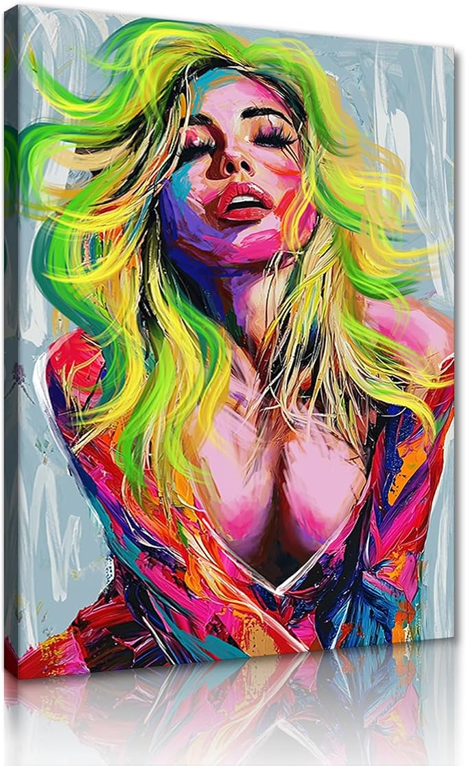 Yeesjoee Sexy Woman Abstract Adults Graffiti Canvas Wall Art Paintings Modern Pop Picture Expressionism Posters Sensual Bedroom Living Room Apartment Hotel Office Party Backdrop Decor, 18x24 in Framed