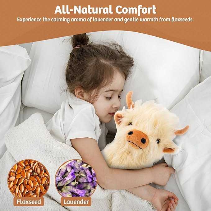 MARYSUN Microwavable Highland Cow Stuffed Animal - Weighted Stuffed Animal Plush, Heating Pad, Cozy Gift for Girls|Women|Kids|Elderly People
