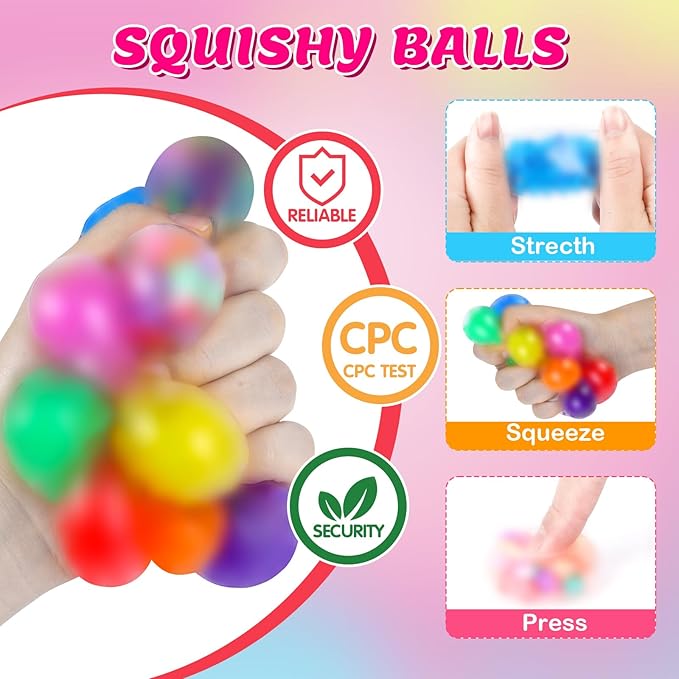 18 Pack Squishy Ball, Stress Balls Bulk for Adults, Mini Stress Balls, Anti-Anxiety and Fidget Balls to Relax， Birthday Gifts, Goodie
