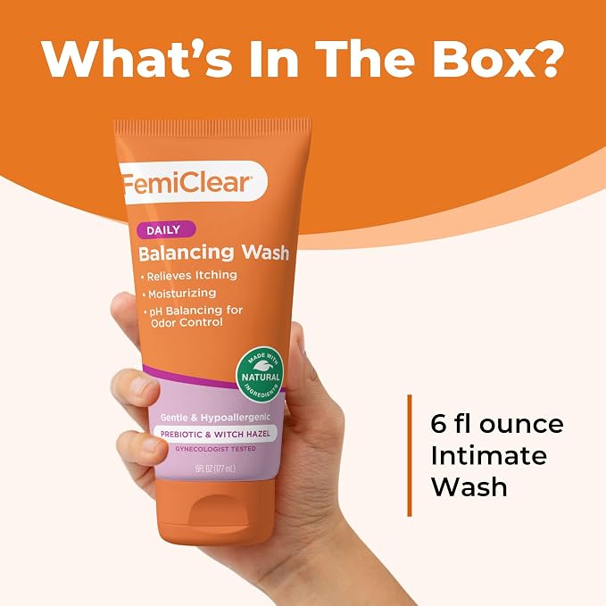 FemiClear Daily Balancing Feminine Wash, Soothing & Cleansing, 6 fl oz | Gynecologist Tested Intimate Wash For Itching, Irritated Skin & Odor, pH-Balanced, Natural & Organic Ingredients