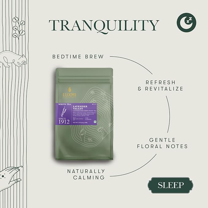 Luxmi Estates Lavender Valley Organic Lavender Tea (50 Tea Bags) Low Caffeine Tea Bags For Relaxing, Calming, and Stress Relief, With Certified Organic Darjeeling Makaibari White Tea