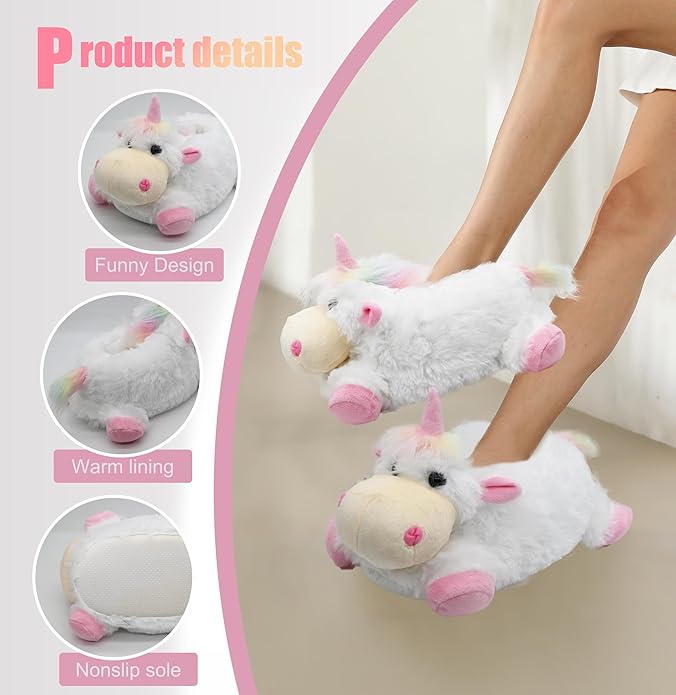 Onmygogo Indoor Fuzzy Winter Animal Panda and Cow Plush Slippers for Adult Women Men Boys Girls Kids