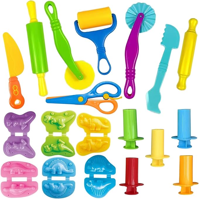 Unleash Creativity with 13 Pcs Play Dough Tools Sets and 6 Unique Dino Molds Dough Toys Accessories Set Whit 5 Bright Color