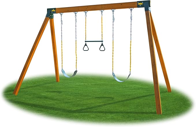 Eastern Jungle Gym DIY Swing Set Hardware Kit with Easy 1-2-3 A-Frame Brackets, Swing Seats, Ring Trapeze Bar and All Assembly Hardware and Instructions - Wood Not Included