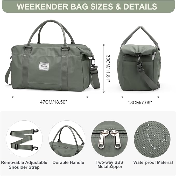Travel Duffel Bag, Carry On Overnight Weekender Bags for Women | Travel Bag with Wet Pocket & Trolley Sleeve, For Spirit Airlines 18x14x8 Personal Item Bag