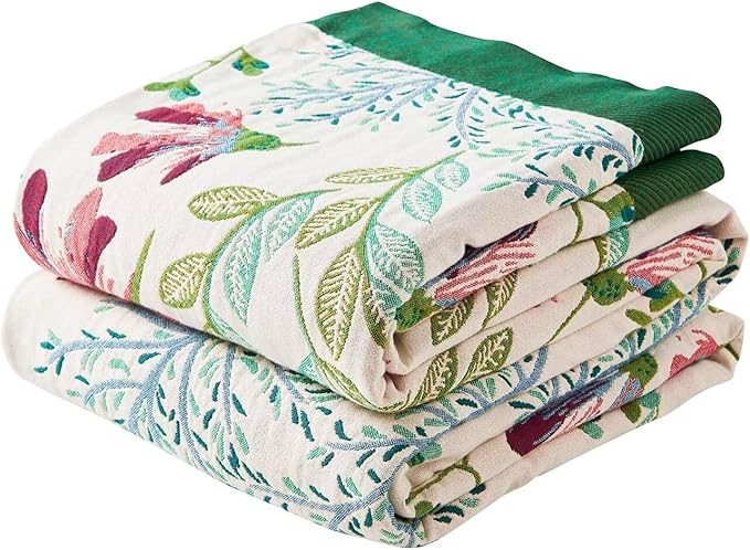 XIBLC Boho Throw Blanket for Bed, 100% Cotton Soft Rustic Quilt Fall Blanket, 60"x80" Floral Printed Farmhouse Decor Bed Blankets, All Season Rustic Reversible Bohemian Throw Quilt