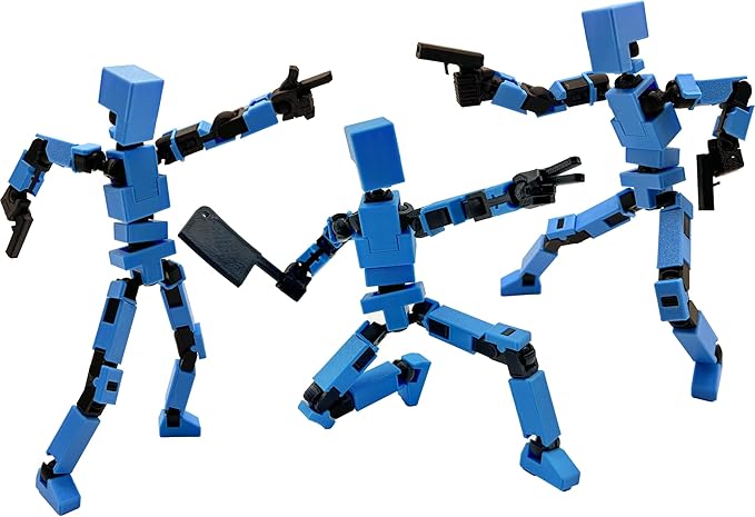 (Assembly Completed) 3D Printed Enlarge Body Size 8.13-inch Action Figure Lucky20, Full Body Mechanical Movable Toy, Multiple Accessories, Desk Decoration (Blue)