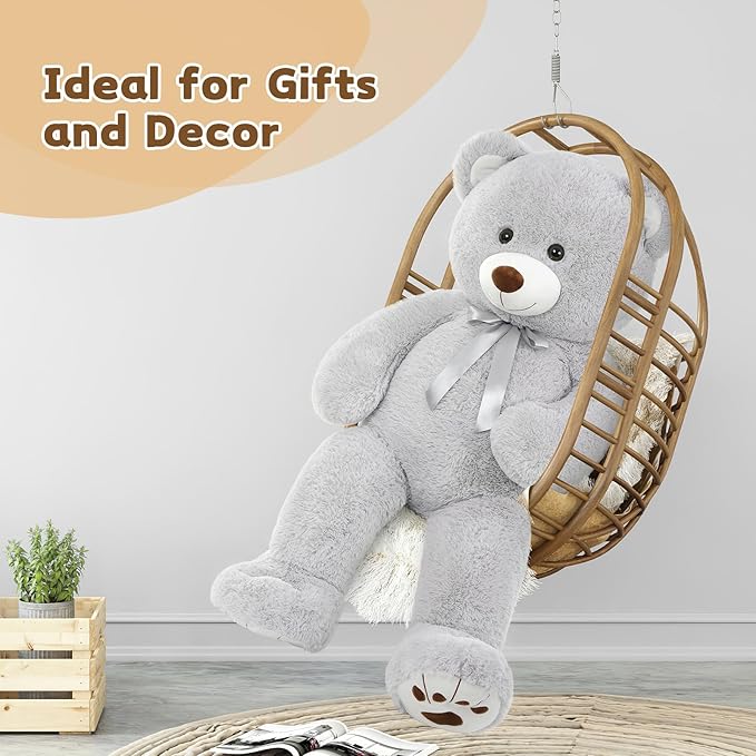 MorisMos Giant Teddy Bear Stuffed Animal, Big Teddy Bear Life Size, 51in Large Bear Cuddly Plush for Baby Shower, Birthday, Valentine(Grey)