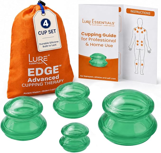 Silicone Cupping Therapy Set Professional Massage Cupping Cups for Cupping Therapy 4 Cup Kit for Massage, Myofascial Release, Cellulite Reduction (Lure Green)
