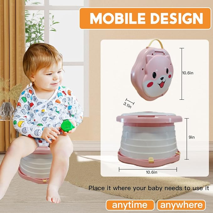 SunnySmile Portable Potty Cute Puppy Design, Portable Toddler Toilet with 45 Disposable Bags, Foldable Toddler Travel Potty for Camping, Road Trips & Car Toilet for Kids